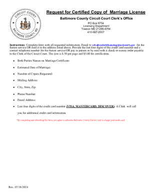 Request for Certified Copy of Marriage License