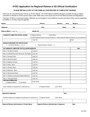 Ayso Application for Regional Referee or 8u Official Certification