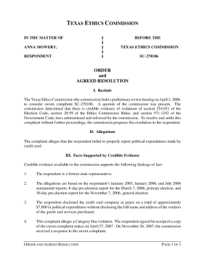 Texas Ethics Commission Order and Agreed Resolution