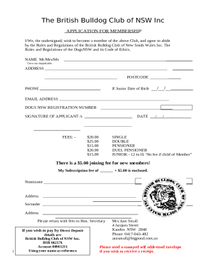 British Bulldog Club Membership Application