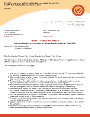 Permit for Emergency Collection of Heritage Resources