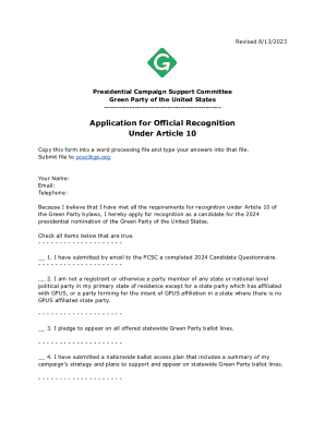 Application for Official Recognition