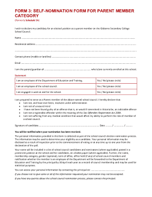 Self nomination form Parents