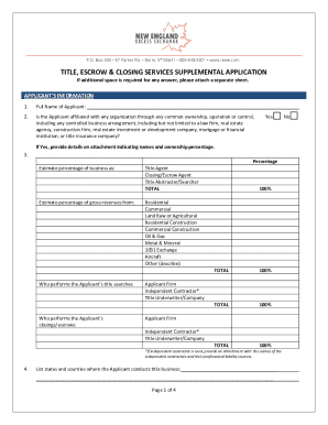 TITLE, ESCROW & CLOSING SERVICES SUPPLEMENTAL APPLICATION
