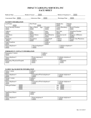Impact Carolina Services Face Sheet