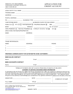 Application for Credit Account