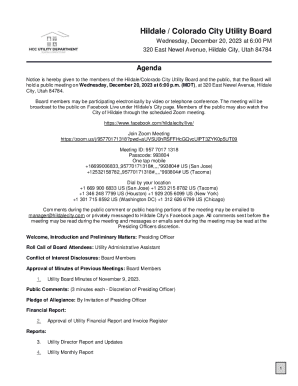 Hildale / Colorado City Utility Board Meeting Agenda
