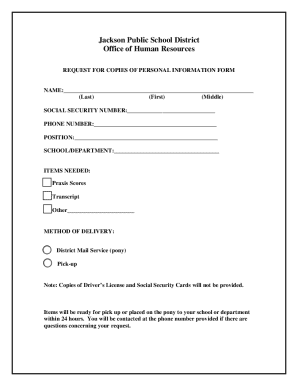 Request for Copies of Personal Information Form