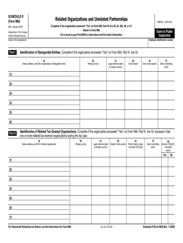 Schedule R (Form 990) (Rev January 2025) Related Organizations and Unrelated Partnerships Preview on Page 1