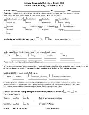 Student Health History Update