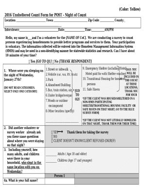 Unsheltered Count Form for Night of CountNo