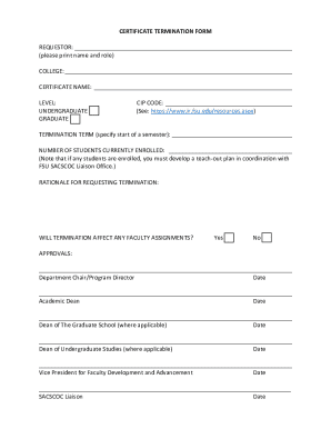 Certificate Termination Form