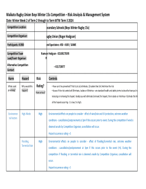 Waikato Rugby Union Boys Winter 15s Competition – Risk Analysis & Management System
