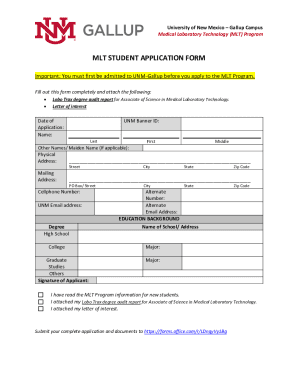 Mlt Student Application Form