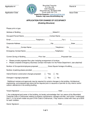 Application for Change of Occupancy