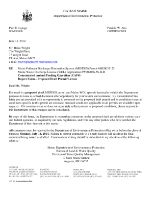 The Wright Place LLC, ME0037125, Draft Permit. This NPDES Water Permit was issued by the ME DEP for the The Wright Place LLC; Clinton,ME.