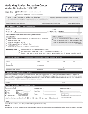 Wade King Student Recreation Center Membership Application