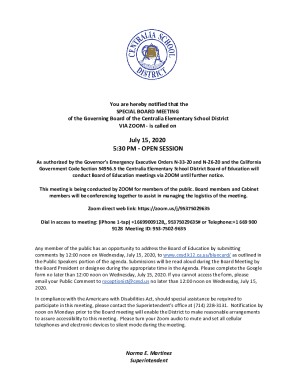 Special Board Meeting Agenda