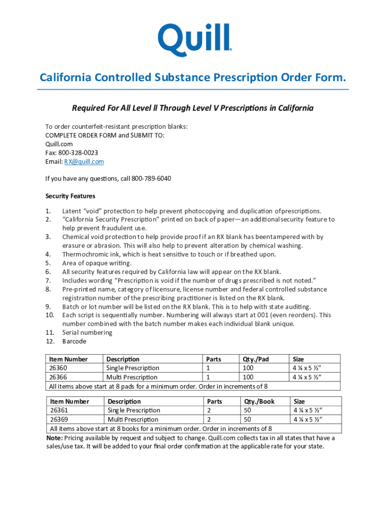 Fillable Online Florida Prescription Blanks Order Form Fax Email Print ...