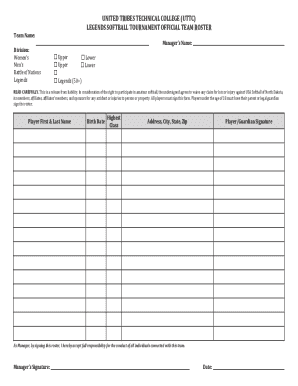 Legends Softball Tournament Official Team Roster