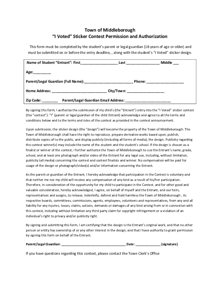 Fillable Online design template I Voted Sticker Contest Fax Email
