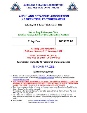 Nz Open Triples Tournament Entry Form