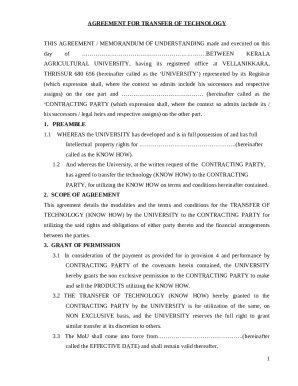 Agreement for Transfer of Technology
