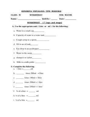 Maths Worksheet for Class Iv