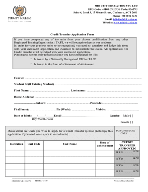 Credit Transfer Application Form