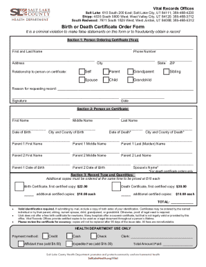 Utah (ut) vital recordsstate certificates