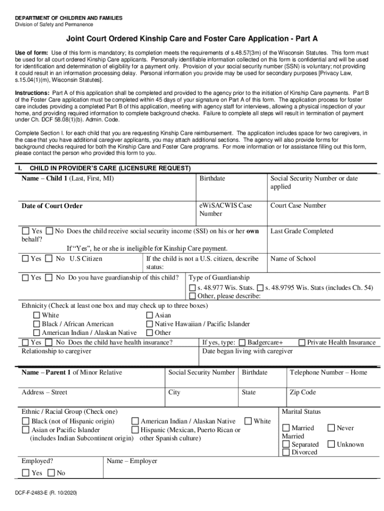 Kinship Application Form - Fill Online, Printable, Fillable, Preview on Page 1