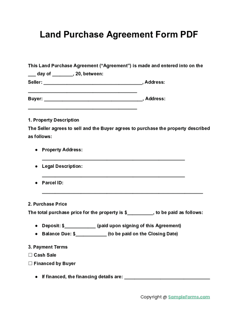 Land Purchase Agreement Form PDF Fill Out Sign Online DocHub