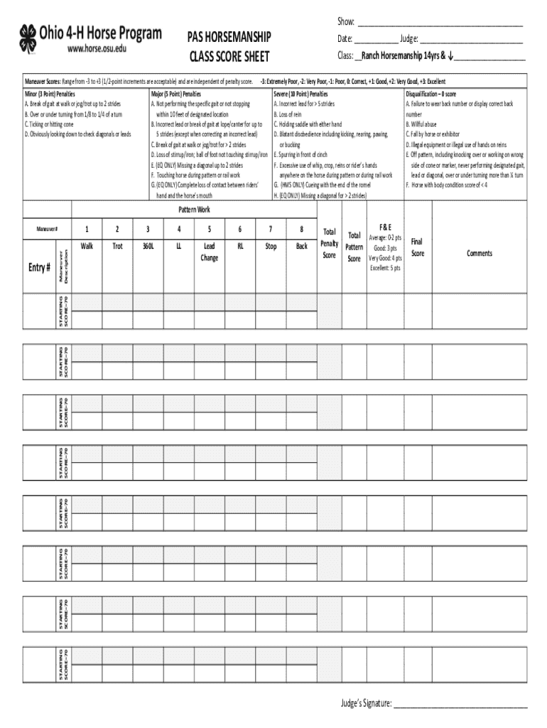Fillable Online Pas Horsemanship Class Score Sheet Fax Email Print ...