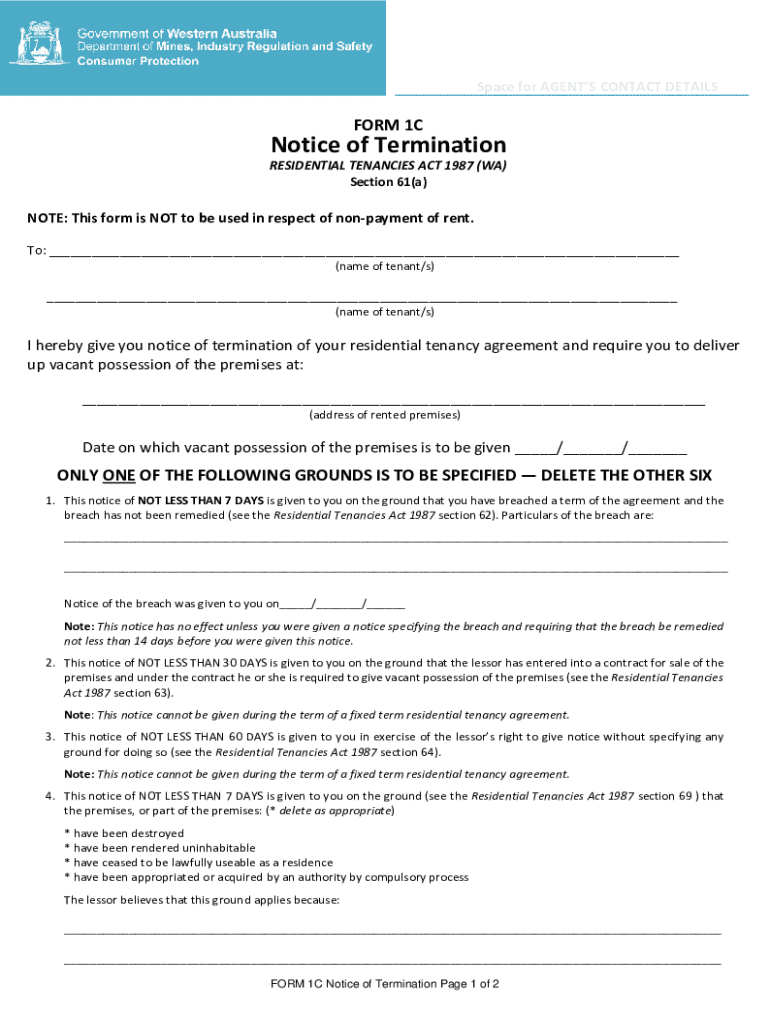form 1c notice of termination wa Preview on Page 1