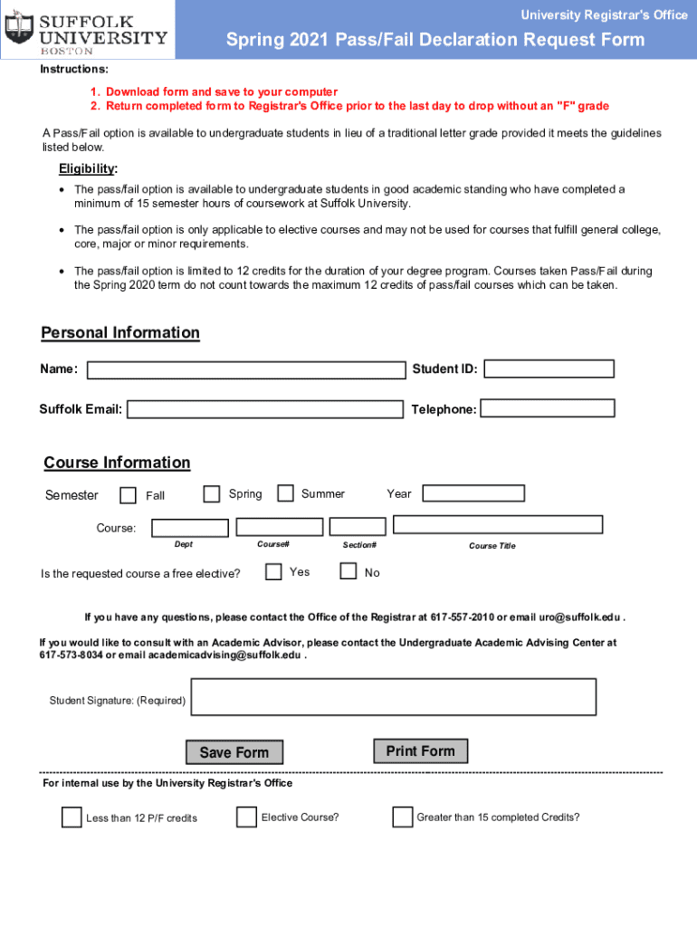 Fillable Online Spring 2021 Pass Fail Request Form Fax Email Print ...