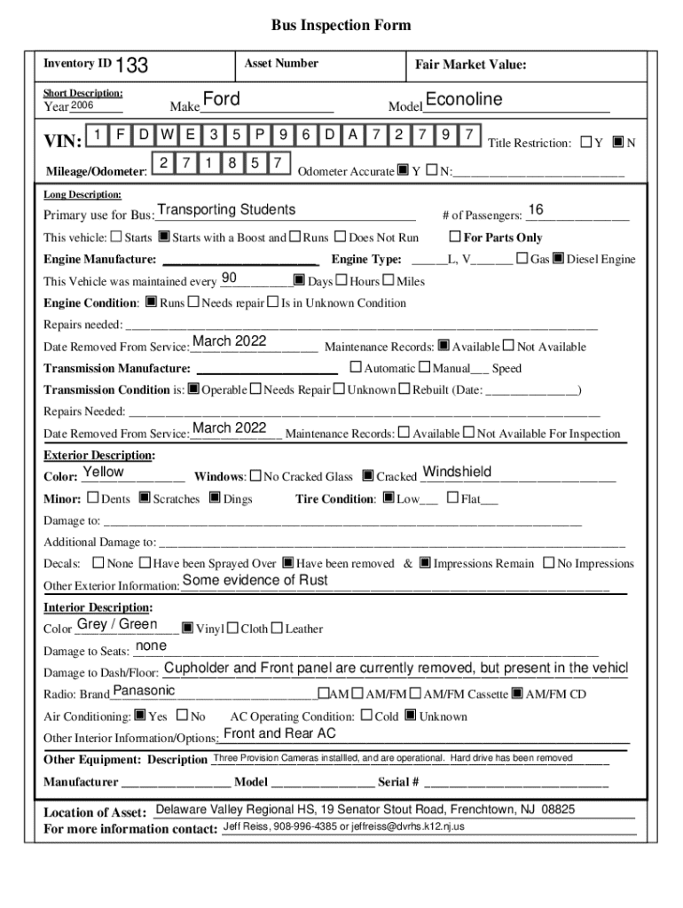 Bus Inspection Form - Blank Fillable Template | Fill Out, Print ...