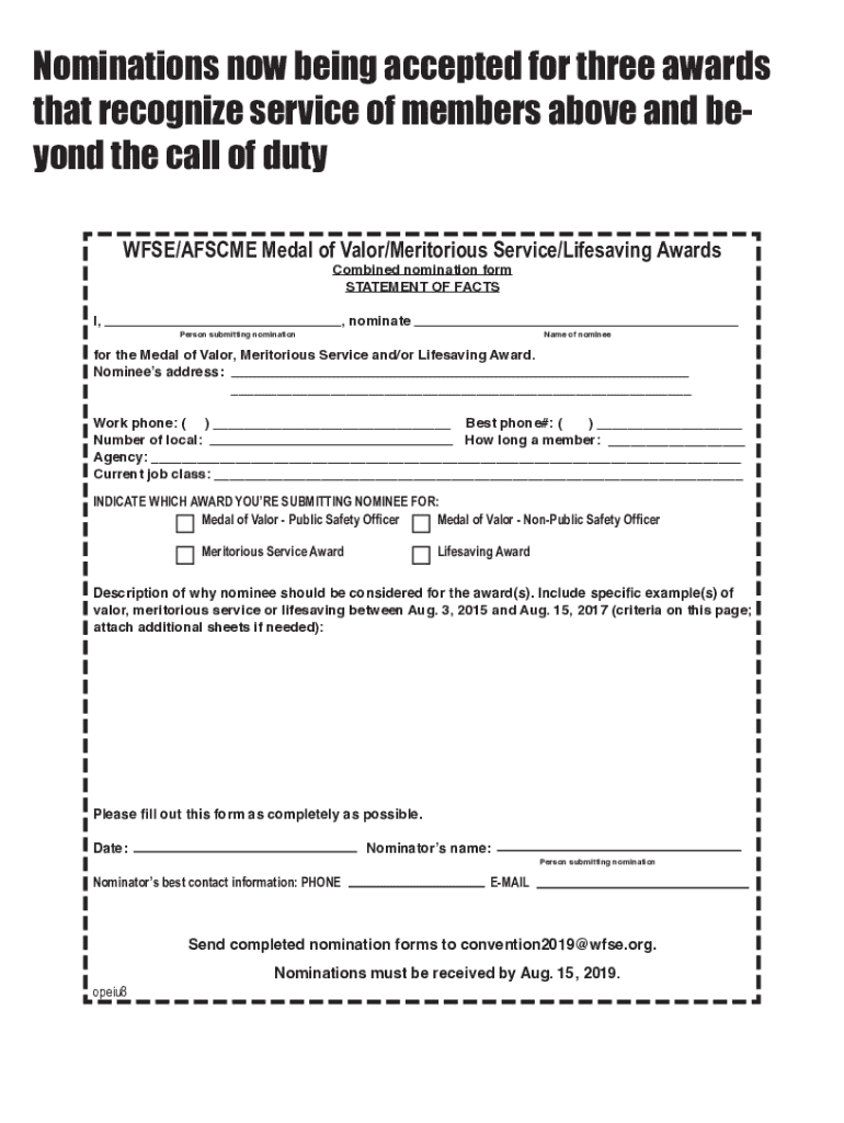 Fillable Online Medal of Valor, Meritorious Service, and Lifesaving Awards Fax Email Print ...
