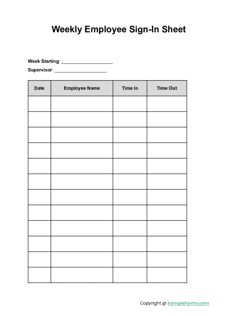 Fillable Online Weekly Employee Sign-in Sheet Fax Email Print - pdfFiller