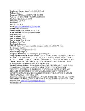 Job Posting for Paralegal Position