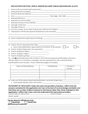 Application for Pool, Sippio, and/or Billiard Tables and Bowling Alleys