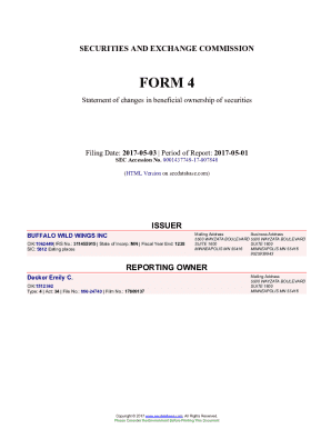 BUFFALO WILD WINGS INC Form 4 Filed 2017-05-03. Accession Number