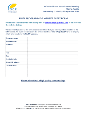 Final Programme & Website Entry Form