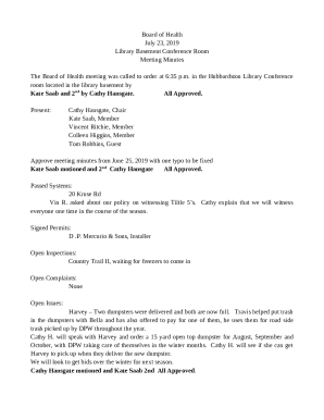 Board of Health Meeting Minutes