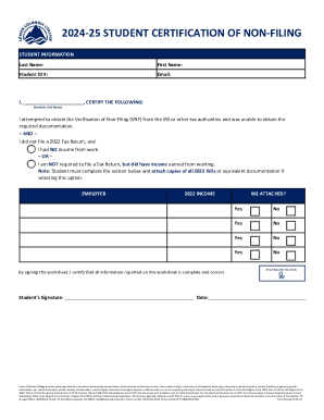 2024-25 Student Certification of Non-filing