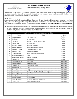 Teaneck School District Summer Reading Assignment