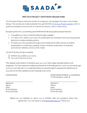 first days project: participant release form