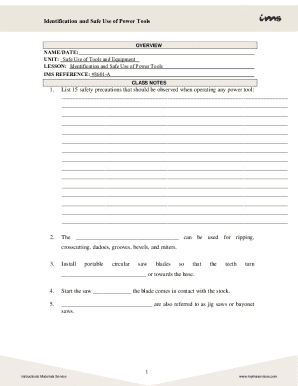 Activity Worksheet #8 - Power Tool Safety