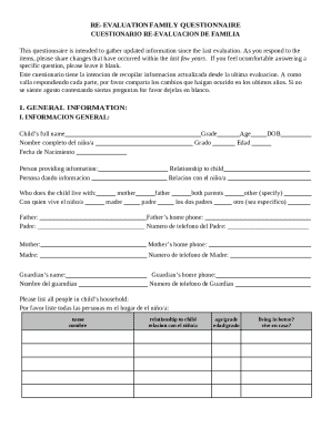 Re-evaluation update parent questionnaire