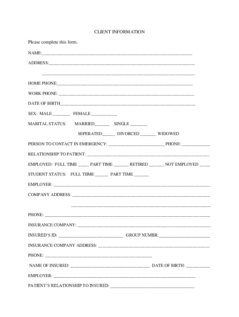 Fillable Online Client Information Fax Email Print - pdfFiller