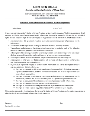 Notice of Privacy Practices and Patient Acknowledgement